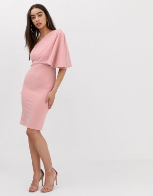 Club L one shoulder ruffle sleeve dress-Pink