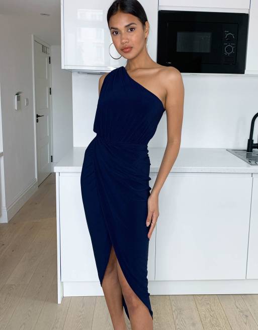 Asos navy wrap dress best sale