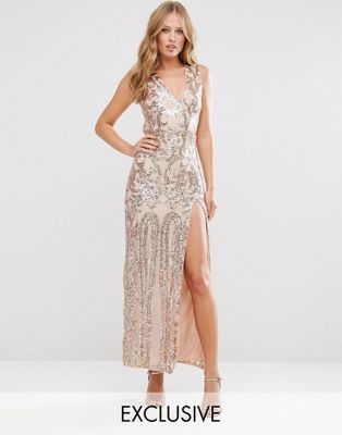 Club L Patterned Sequin Maxi Dress with 