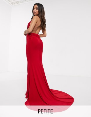 Club L Petite cowl neck low back maxi dress-Red