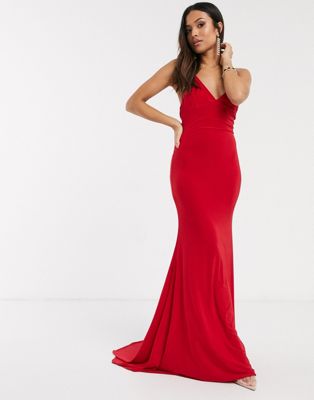 red strappy cross back fishtail maxi dress