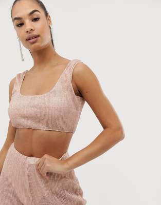 pink sequin crop top