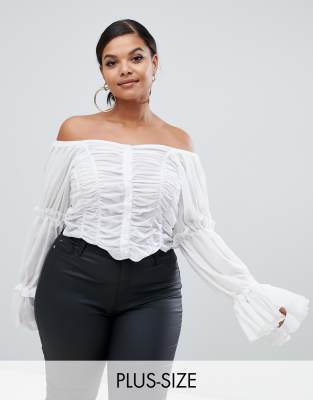 white plus size bardot top
