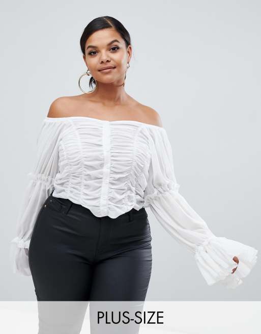 Plus size white bardot top new arrivals