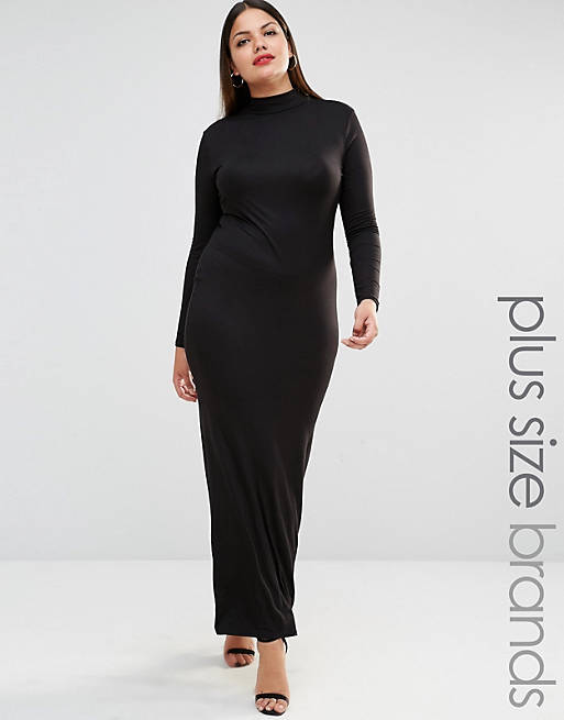 Club L Plus Long Sleeve Jersey Maxi Dress With High Neck