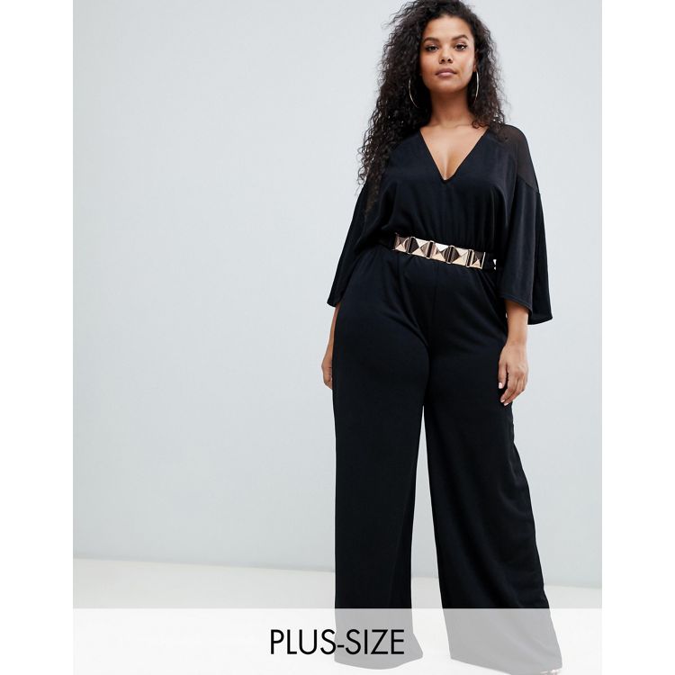 Plus Size Black Tailored Jumpsuit With Gold Buckle