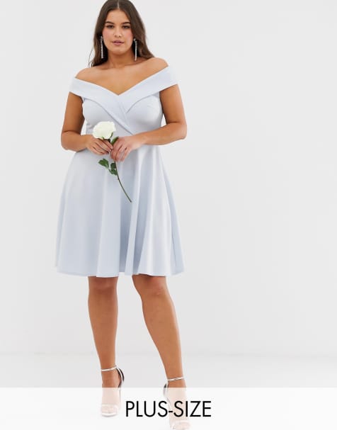Club L Plus - Robe patineuse de demoiselle d'honneur à encolure Bardot