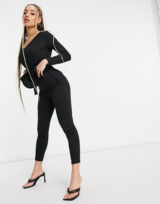 Club L London ribbed fitted trousers in black co-ord