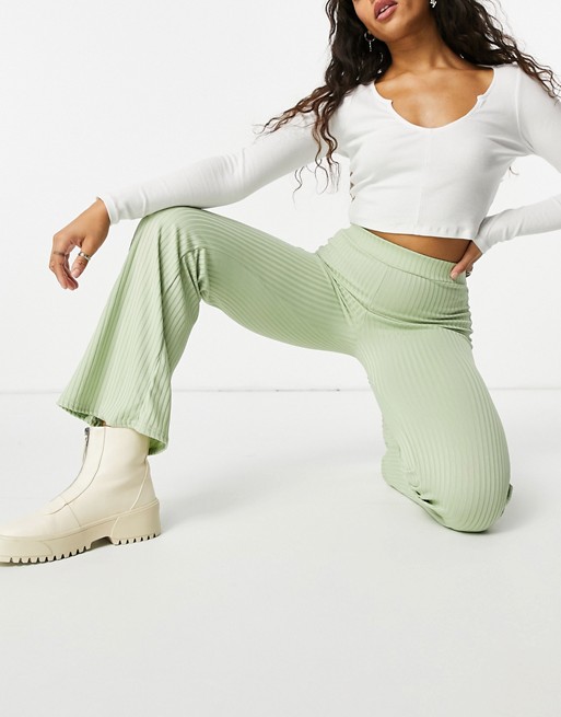 Club L London ribbed flared trousers in sage green co-rd