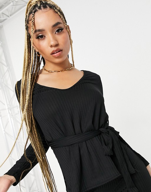 Club L London ribbed plunge neck top in black co-ord