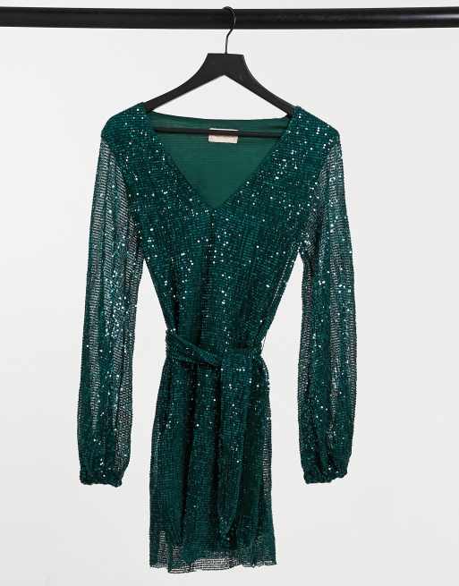 Club L Robe courte a sequins avec decollete plongeant Vert emeraude