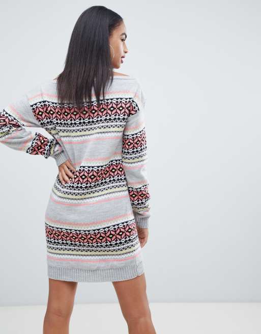 Club L Robe pull de No l paules d nud es avec imprim jacquard motif intarsia sur l ensemble