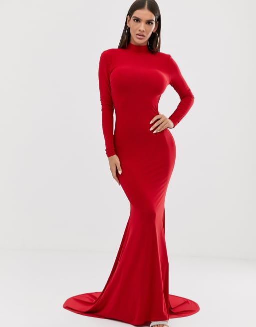 Robe rouge best sale longue manche