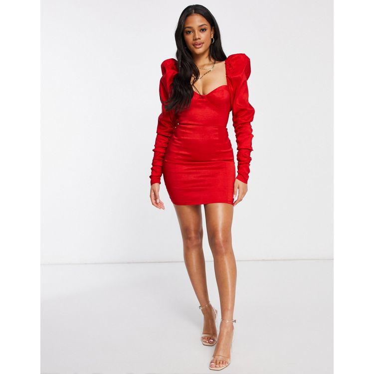 ONE SLEEVE RED SLIT BODYCON DRESS – Minnies Boutique