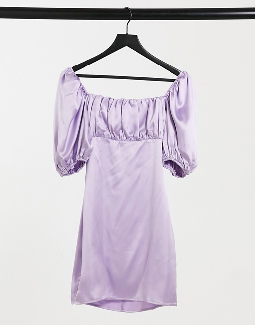 Club L satin mini dress with puff sleeve in lilac