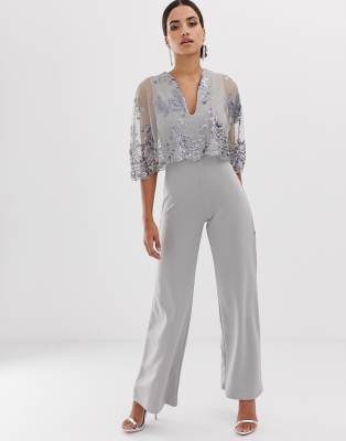 sequin cape jumpsuit