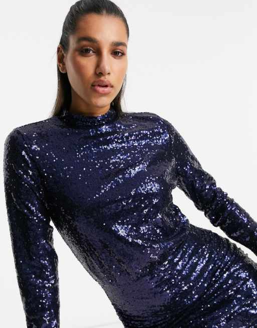 Club L sequin high neck sequin mini dress in navy ASOS