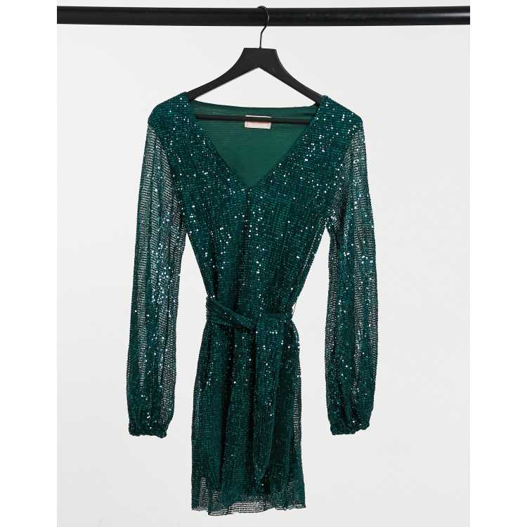 fitted lace wedding dress La Discotheque Long Sleeve Sequin Mini Dress Silver– Selfie Leslie