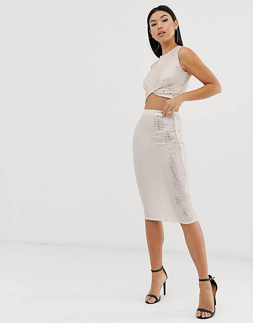 Club L sparkle bodycon skirt co-ord in mink