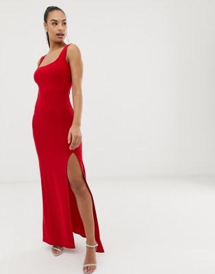 red square neck maxi dress
