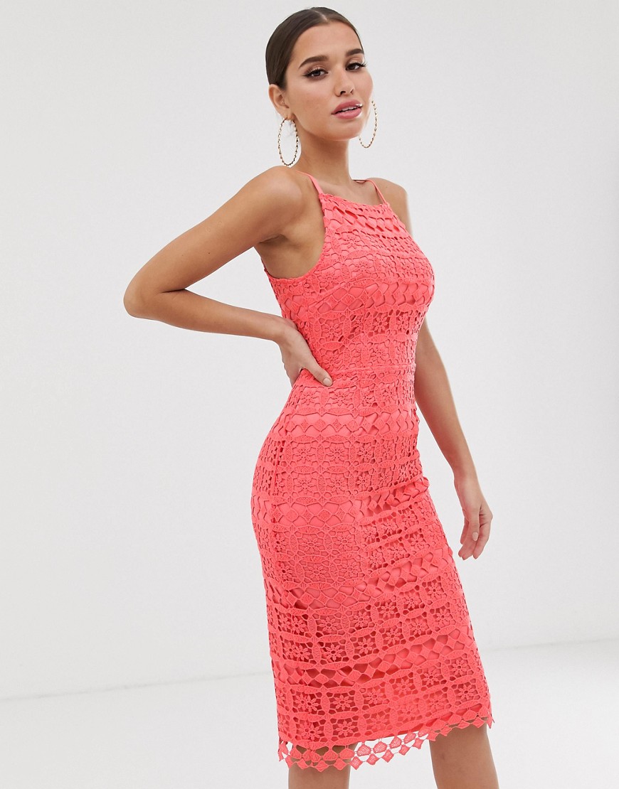 Club L square neck lace dress with cut out back-Pink