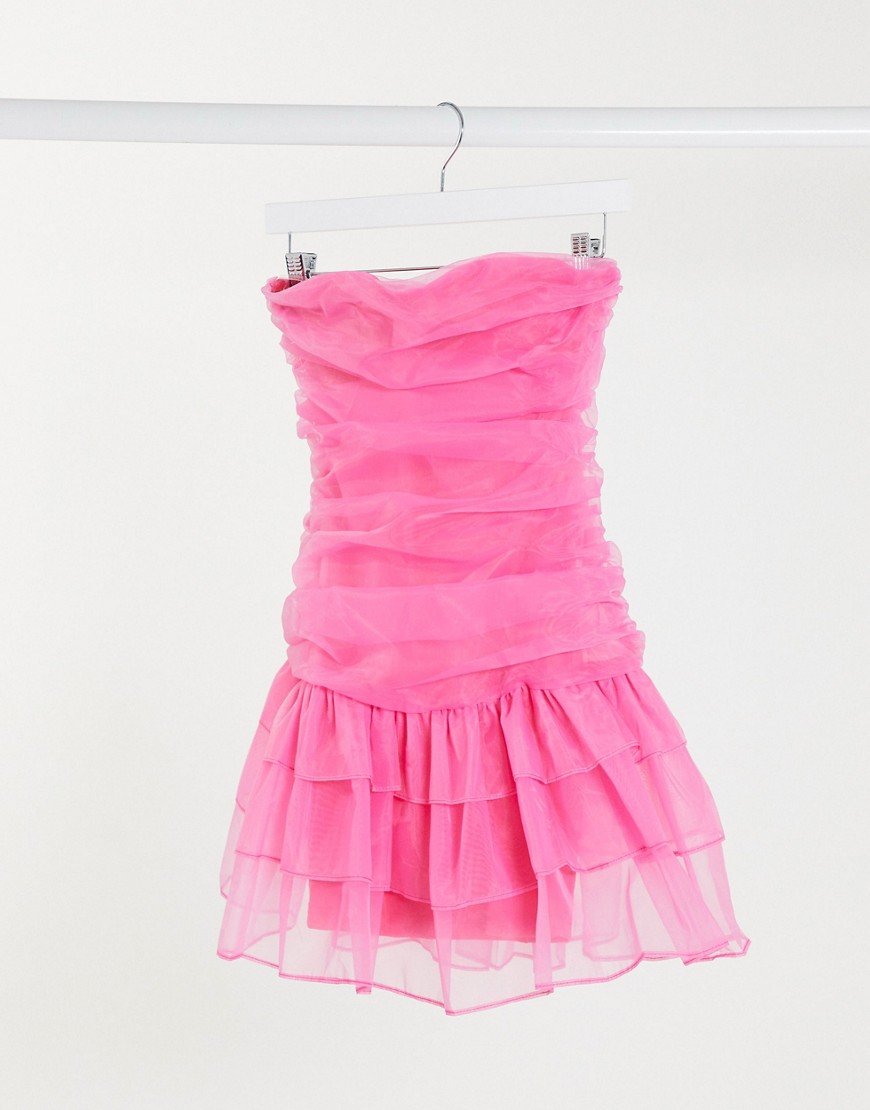 Club L - Strapless mini-jurk van organza met ruches in roze