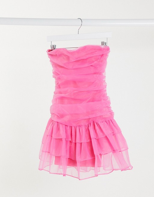 Club L strapless organza frill mini dress in pink