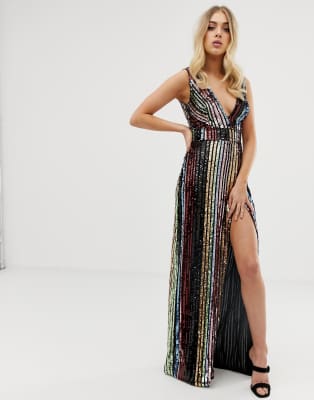 sequin long dress with split