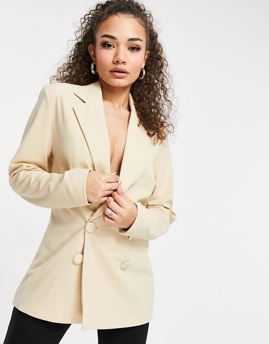 Club L tailored double breasted blazer in stone-Grey