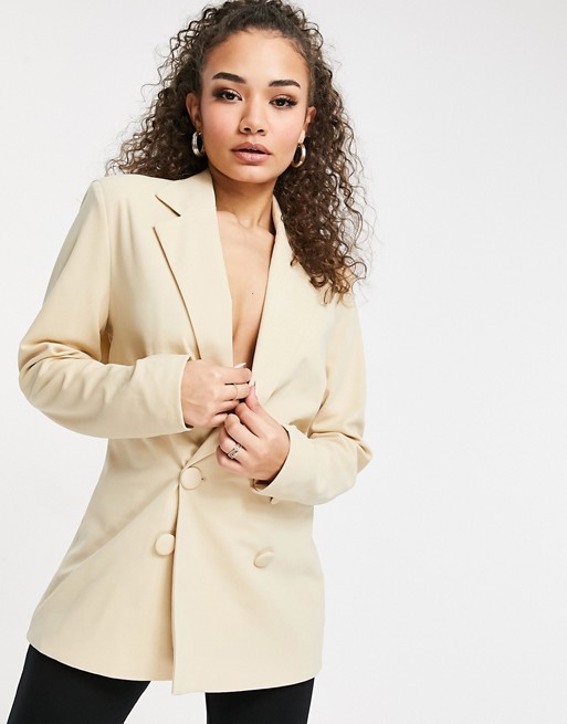 Club L tailored double breasted blazer in stone