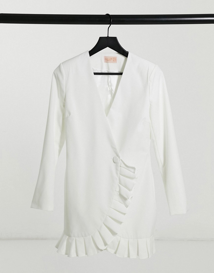 Club L tailored mini dress with ruffle detail in white