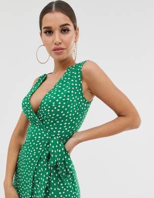 plunge polka dot dress