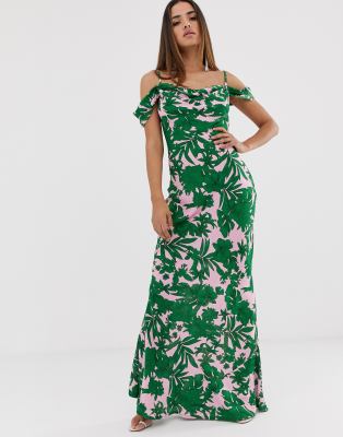 green tropical maxi dress