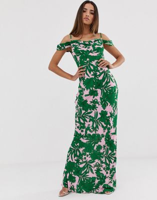 tropical maxi dress with sleeves