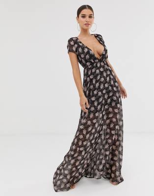 plunge floral maxi dress