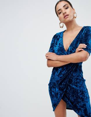 royal blue velvet wrap dress