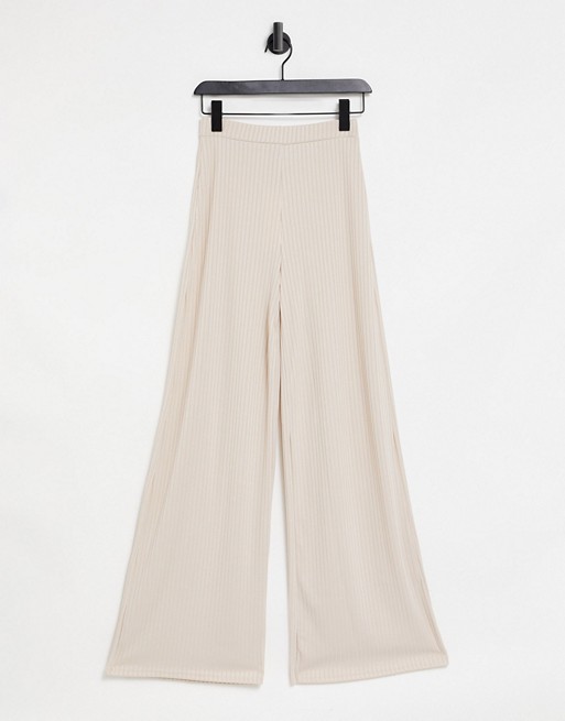Club L London ribbed flared trousers in cream co-ord