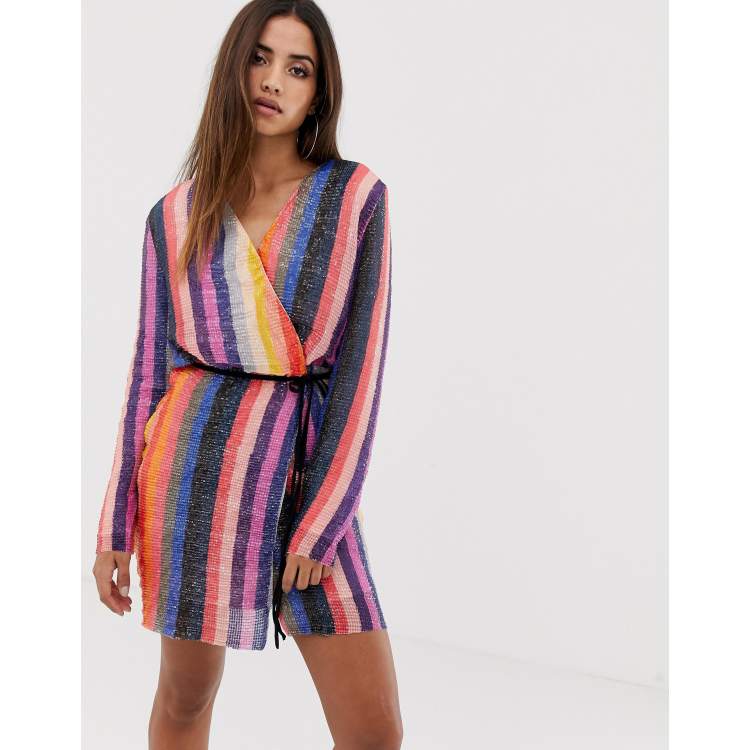 Striped sequin hot sale wrap dress