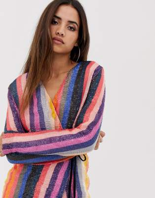 club l wrap striped sequin mini dress