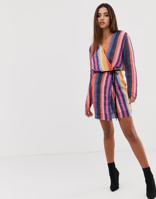 Sequin stripe 2024 wrap dress