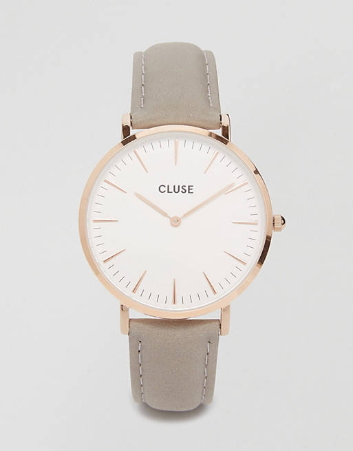 CLUSE CL18015 – La Boheme – Leder-Armbanduhr in Roségold und Grau