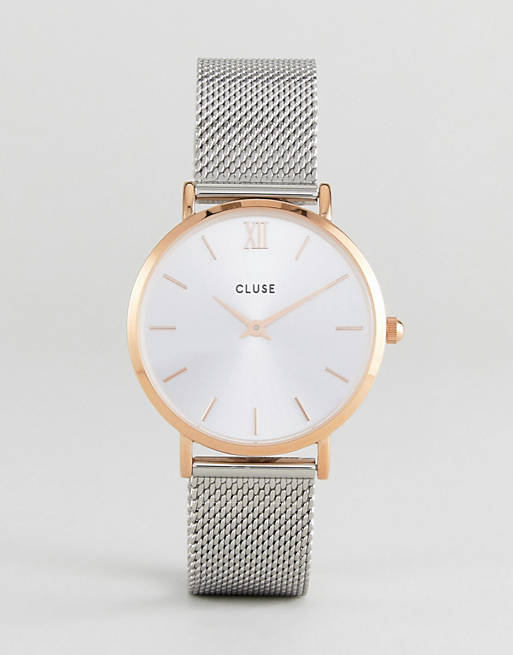 CLUSE CL30025 Minuit Mesh Watch In Rose Gold/Silver | ASOS