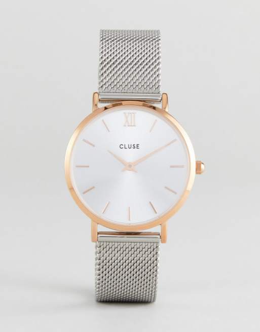 CLUSE CL30025 Minuit Mesh Watch In Rose Gold Silver