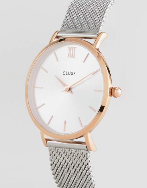 CLUSE CL30025 Minuit Mesh Watch In Rose Gold Silver