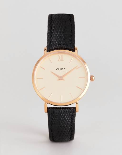 CLUSE CL30051 Minuit Leather Watch In Black Lizard ASOS