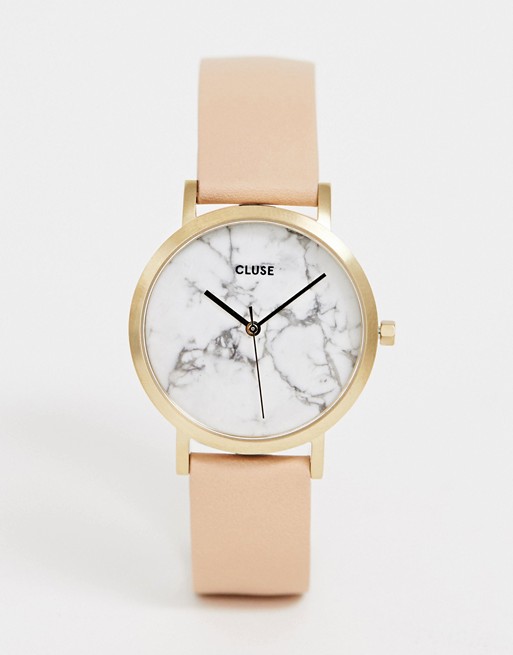 CLUSE La Roche Marble Pink & Rose Gold Leather Watch