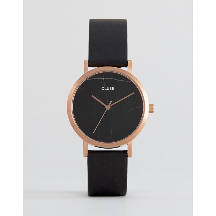 CLUSE La Roche Montre bracelet en cuir Marbre noir et or