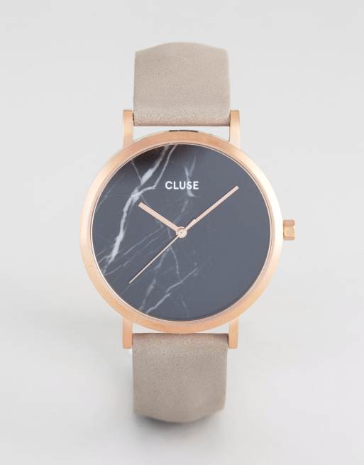 Cluse La Roche Montre en cuir Or rose et noir marbr