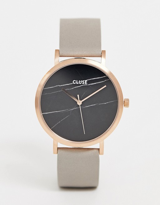 CLUSE La Roche Rose Gold & Black Marble Leather Watch
