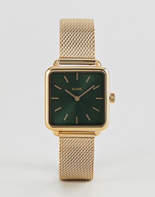 CLUSE La Tétragone CL60014 contrast dial mesh strap watch in gold